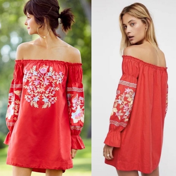 Free People Fleur Du Jour Embroidered Dress in Red - Picture 3 of 6